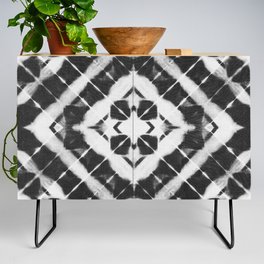 Shibori style black and white diagonal striped tile Credenza