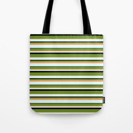 [ Thumbnail: Green, Brown, Light Cyan, and Black Colored Stripes/Lines Pattern Tote Bag ]