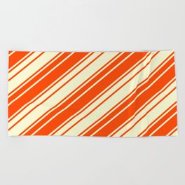 [ Thumbnail: Red & Light Yellow Colored Lines/Stripes Pattern Beach Towel ]