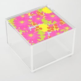 Mid Mod Tropical Garden Flowers On Sky Blue Acrylic Box