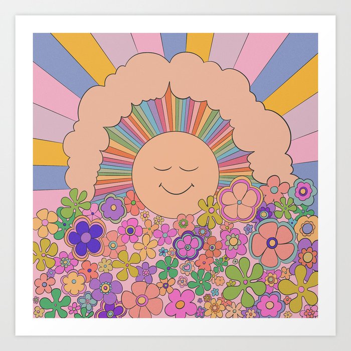 Pastel Retro Hippie Boho Rainbows and Sunshine Poster Art Print