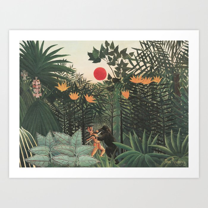 Henri Rousseau Tropical American Indian Struggling with a Gorilla Art Print