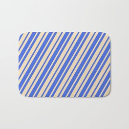 [ Thumbnail: Royal Blue & Tan Colored Pattern of Stripes Bath Mat ]