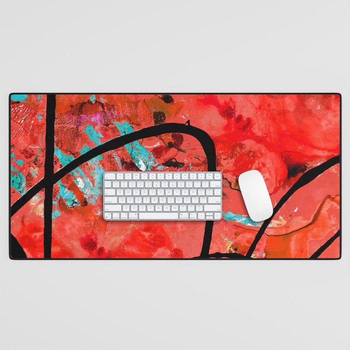 Bright Red Abstract Art - On Time - Sharon Cummings Desk Mat