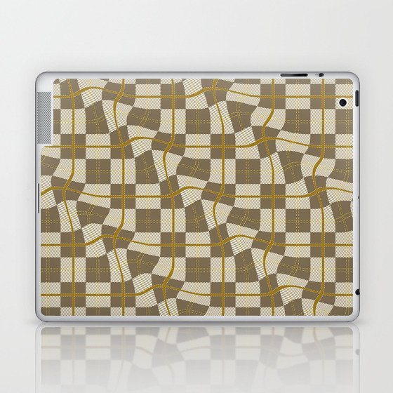 Warped Checkerboard Grid Illustration Ochre Yellow Gold Laptop & iPad Skin