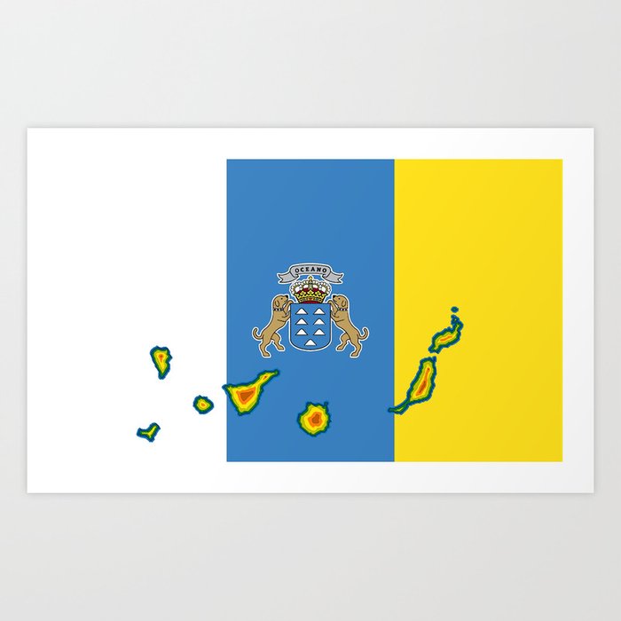 Canary Islands Flag With Map Of The Canary Islands Islas Canarias Art Print By Havocgirl Society6