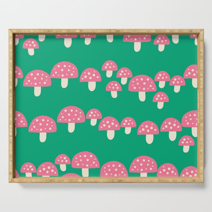 Toadstool Mushrooms Pink and Green Serving Tray
