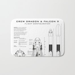 NASA SpaceX Crew Dragon Spacecraft & Falcon 9 Rocket Blueprint in High Resolution (white) Bath Mat