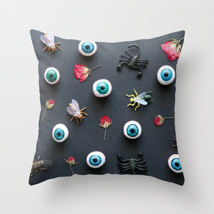 eyeballs and red roses Throw Pillow