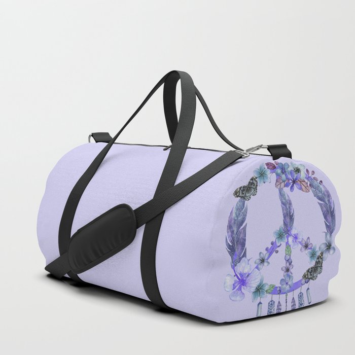 Purple Watercolor Peace Symbol Floral Dreamcatcher Duffle Bag