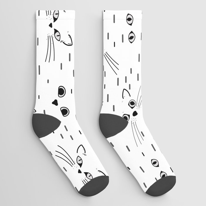 Cat eyes and faces line art pattern Socks