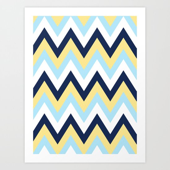 Blue & Yellow Chevron 2 Art Print
