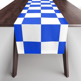 Checkerboard Check Checkered Pattern in Royal Blue and White  Table Runner