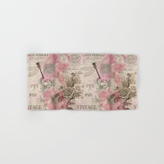 Vintage Flowers with roses and dragonfly.  Hand & Bath Towel