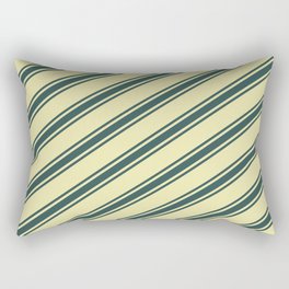 [ Thumbnail: Pale Goldenrod & Dark Slate Gray Colored Lined Pattern Rectangular Pillow ]