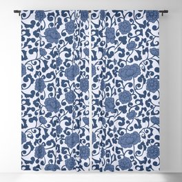 Chinoiserie Ginger Jar Floral in Blue Blackout Curtain
