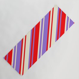 [ Thumbnail: Purple, Red, and Beige Colored Striped Pattern Yoga Mat ]