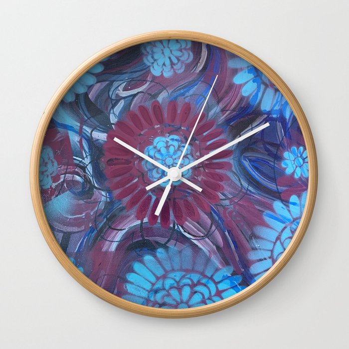 Turquoise and Fuchsia floral   Wall Clock