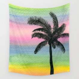 Retro Rainbow Sunset Palm Tree Wall Tapestry