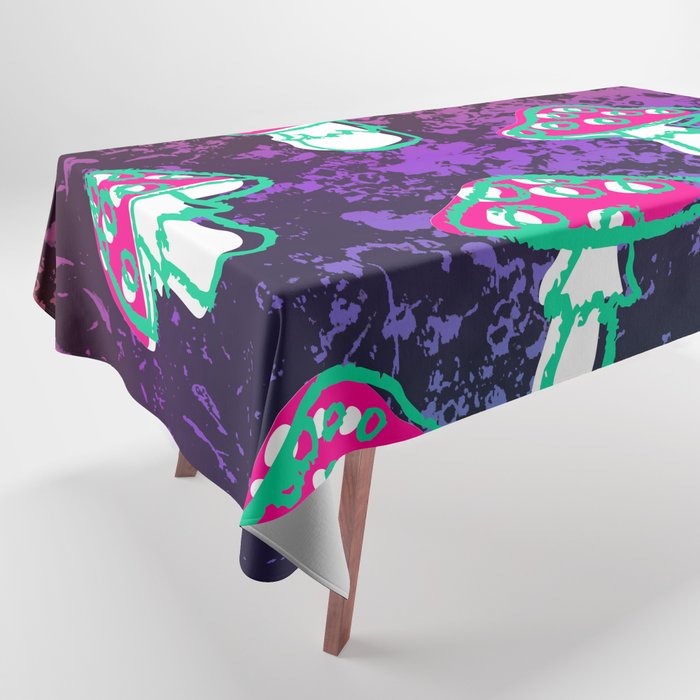 Jewel Tone Mushroom Sketch Pattern Tablecloth