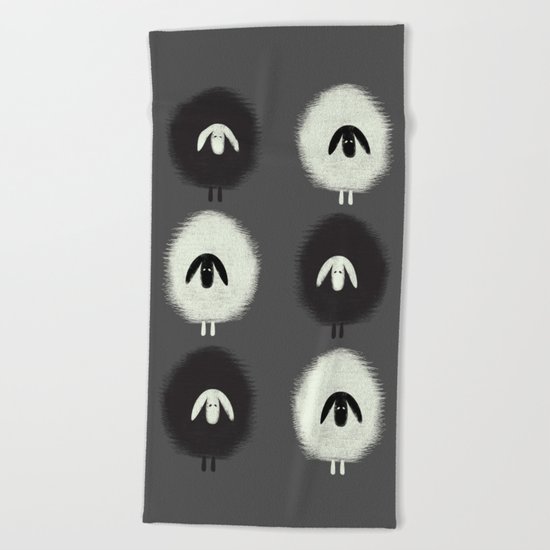 Sheep black & white Beach Towel