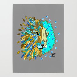 Wolf with Feathers Spirit Animal Pop Art Print Natural Poster