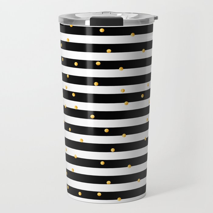 Modern black white gold polka dots striped pattern Travel Mug