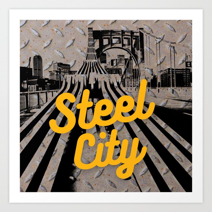Pittsburgh Steel City Skyline Retro Print Art Print