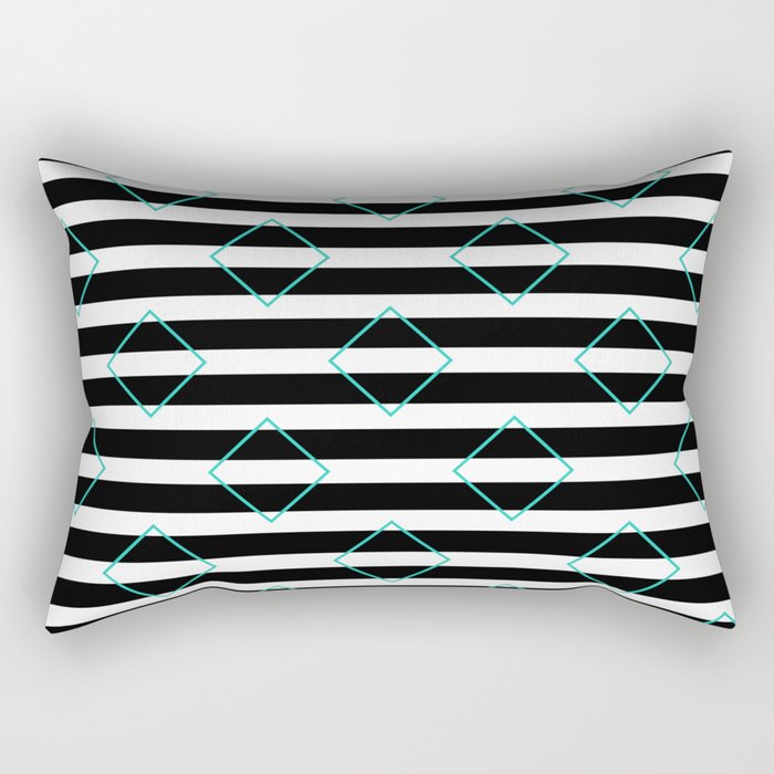 Black and White Stripes And Cyan Blue Squares Pattern Rectangular Pillow