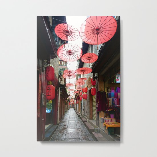 Asia in Red Metal Print