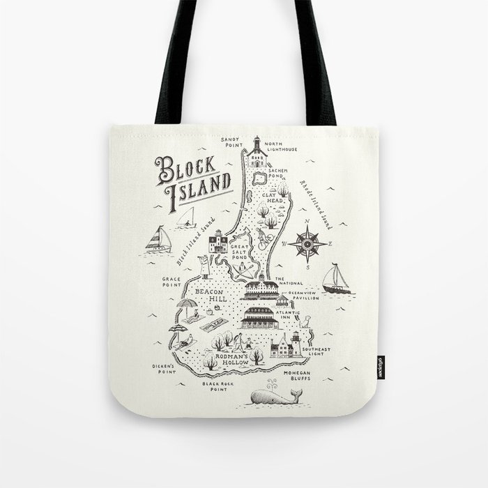 Block Island Map Tote Bag