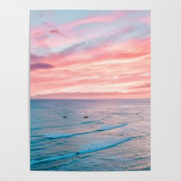 Pink Cotton Candy Ocean Sunset Poster