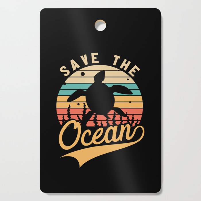 Save The Ocean Vintage Turtle Cutting Board