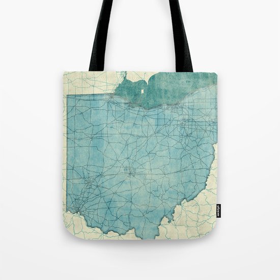 Ohio State Map Blue Vintage Tote Bag