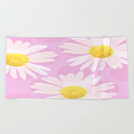 Flowers and dots on a pink background - lovely summery - #daisy #society6 #buyart Beach Towel