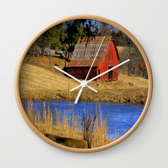 Country Red Barn, and Cobalt Blue Water Wall Clock