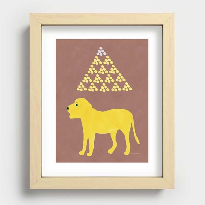 Dog and Geometric Mountain - Gold and Brown Recessed Framed Print