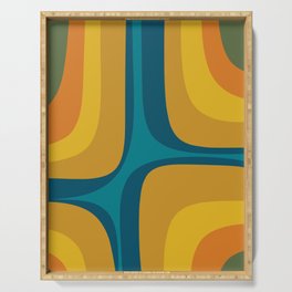 Retro Groove Mustard Teal - Minimalist Mid Century Abstract Pattern Serving Tray