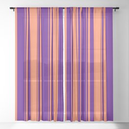 [ Thumbnail: Indigo and Coral Colored Lined Pattern Sheer Curtain ]