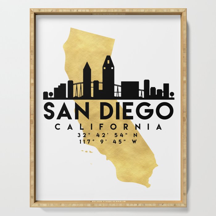 SAN DIEGO CALIFORNIA SILHOUETTE SKYLINE MAP ART Serving Tray