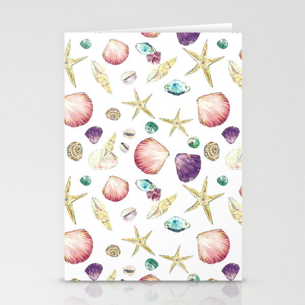 Watercolour Seashell repeat pattern Stationery Cards