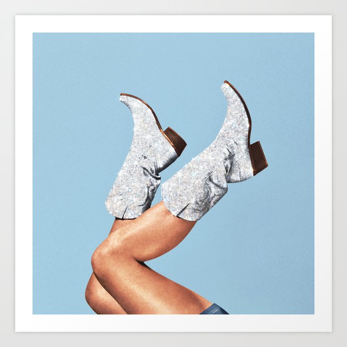 These Boots Glitter Blue Art Print by Vertigo Artography Society6