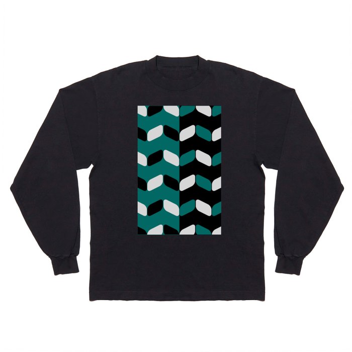 Vintage Diagonal Rectangles Black White Teal Long Sleeve T Shirt