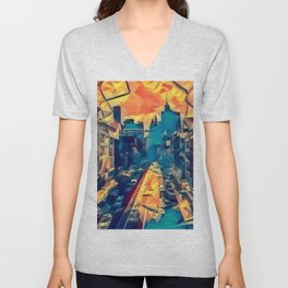 New York City skyline and Chinatown neighborhood in Manhattan V Neck T Shirt