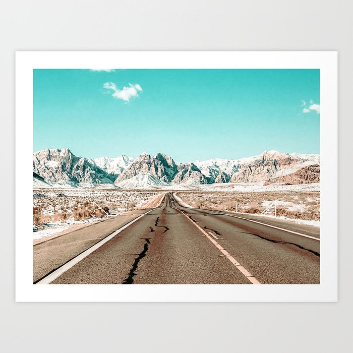 Vintage Desert Road // Winter Storm Red Rock Canyon Las Vegas Nature Scenery View Art Print