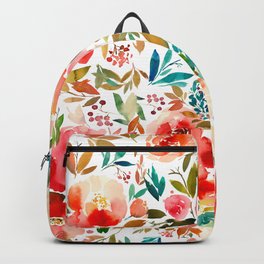 Red Turquoise Teal Floral Watercolor Backpack