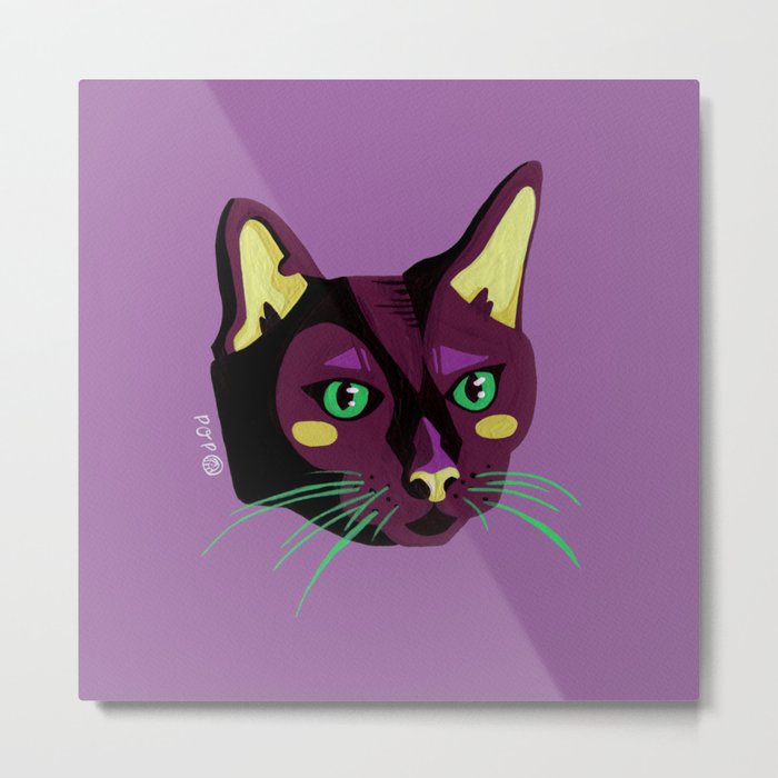 Graphic Cat Head - Purple Palette Metal Print