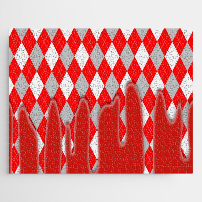 Red Silver Plaid Dripping Collection Jigsaw Puzzle