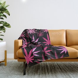 Marijuana Magenta Pink Weed Throw Blanket