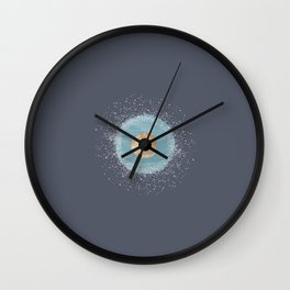 Watercolor Seashell and Blue Circle on Dark Gray Wall Clock